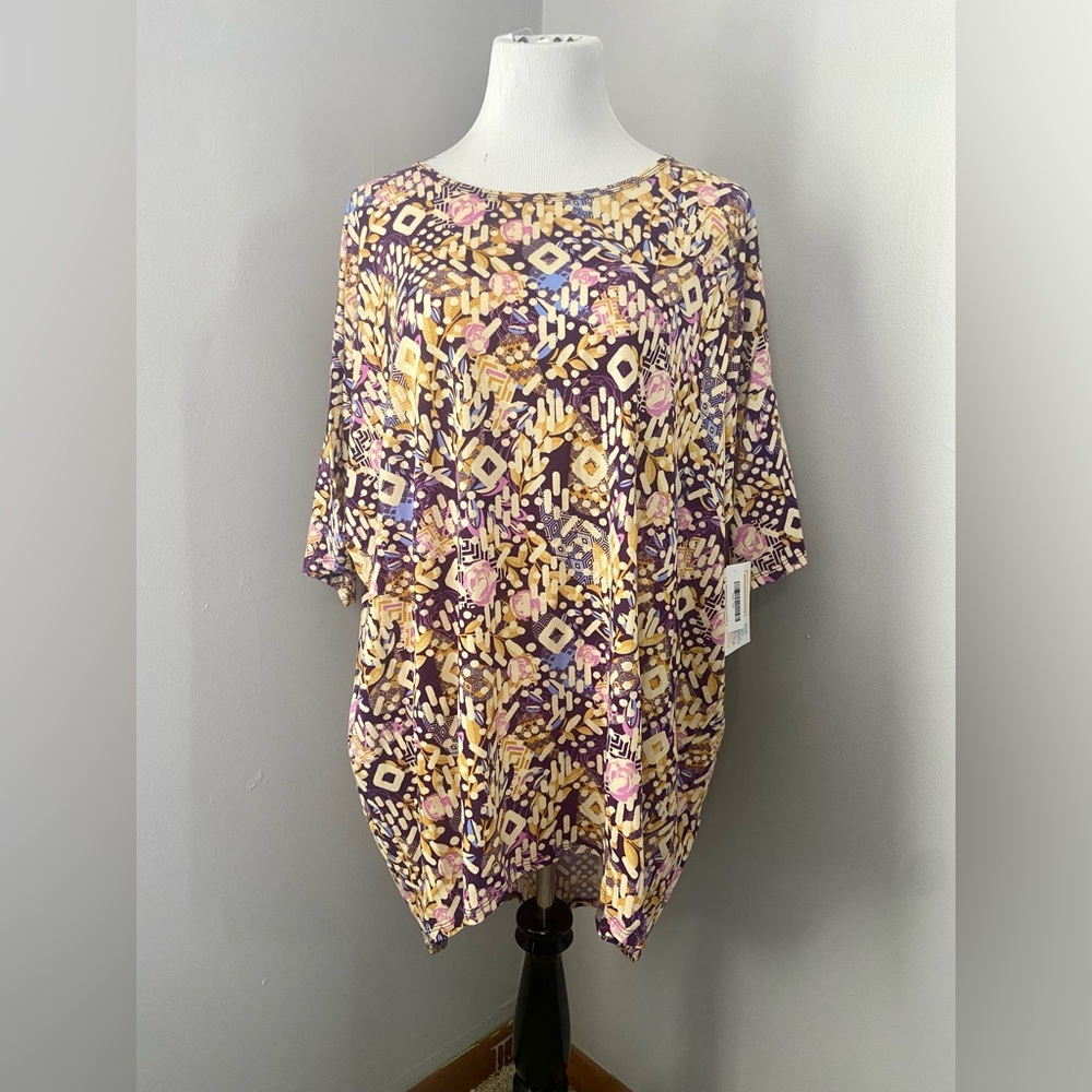 LuLaRoe Irma Tunic Style Top NWT Purple Cream Multicolor Abstract